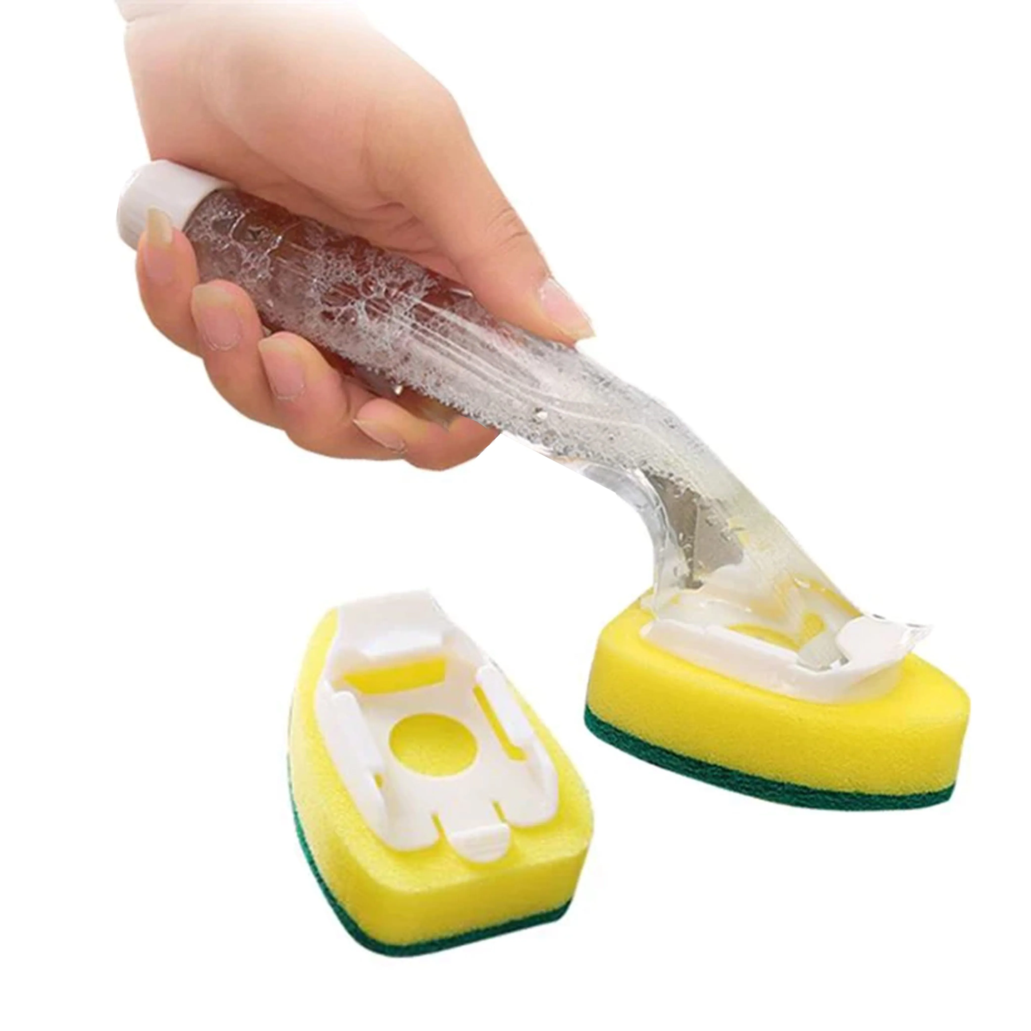 1 Set Soap Dispenser Scrubber Dish Wand Brush Scrub Refill Wash Pot Pan Kitchen