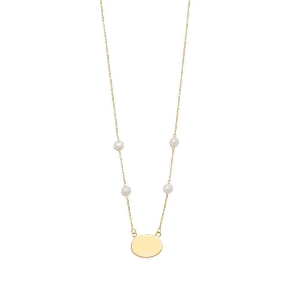16" Gold Plated Engravable Necklace with White Cultured Freshwater Pearls