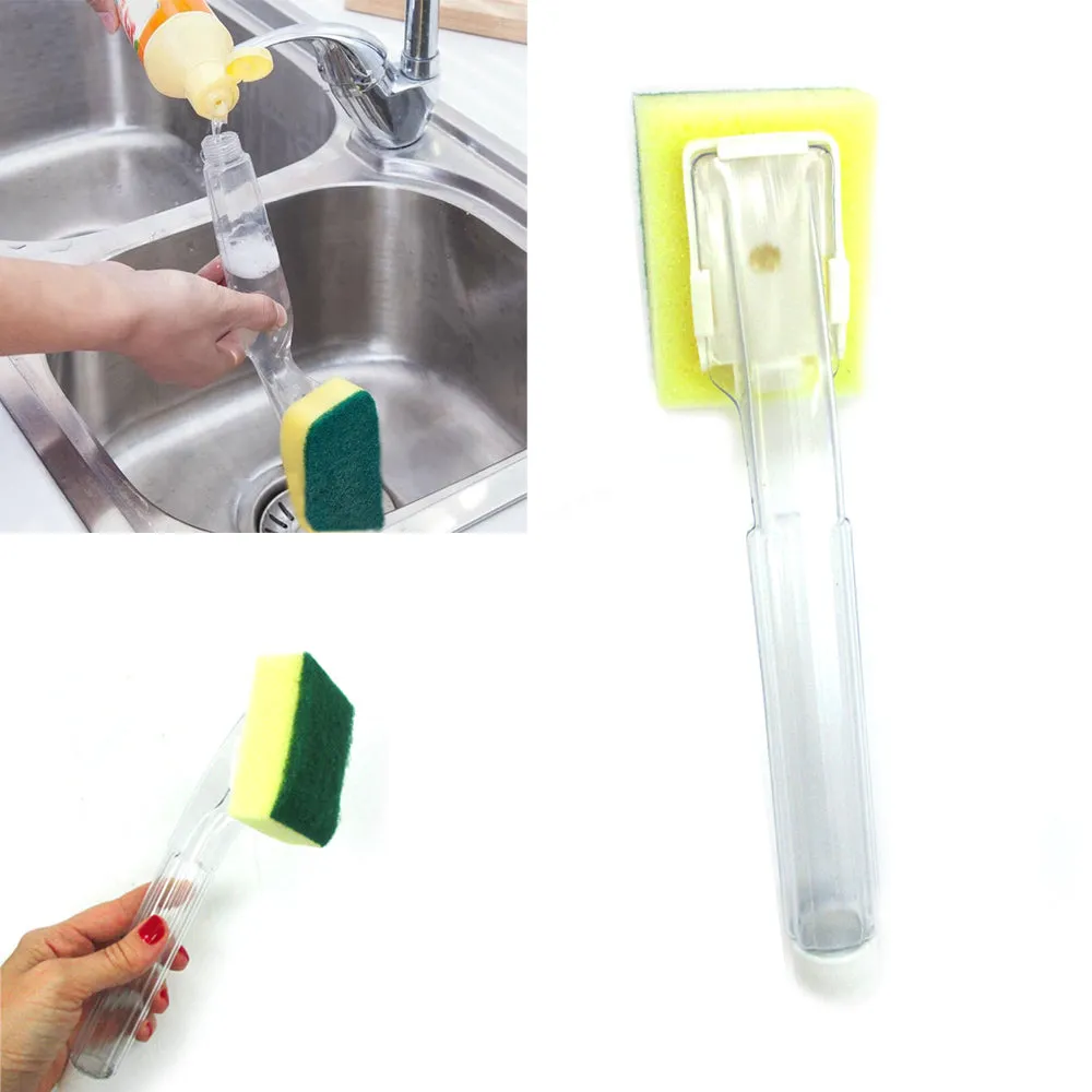 2 Pack Soap Dispenser Scrubber Dish Brush Scrub Refill Washing Pot Pan Kitchen