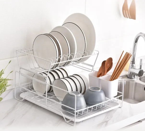 2 Tier Dish Drainer | With Cutlery Holder | White