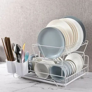 2 Tier Dish Drainer | With Cutlery Holder | White