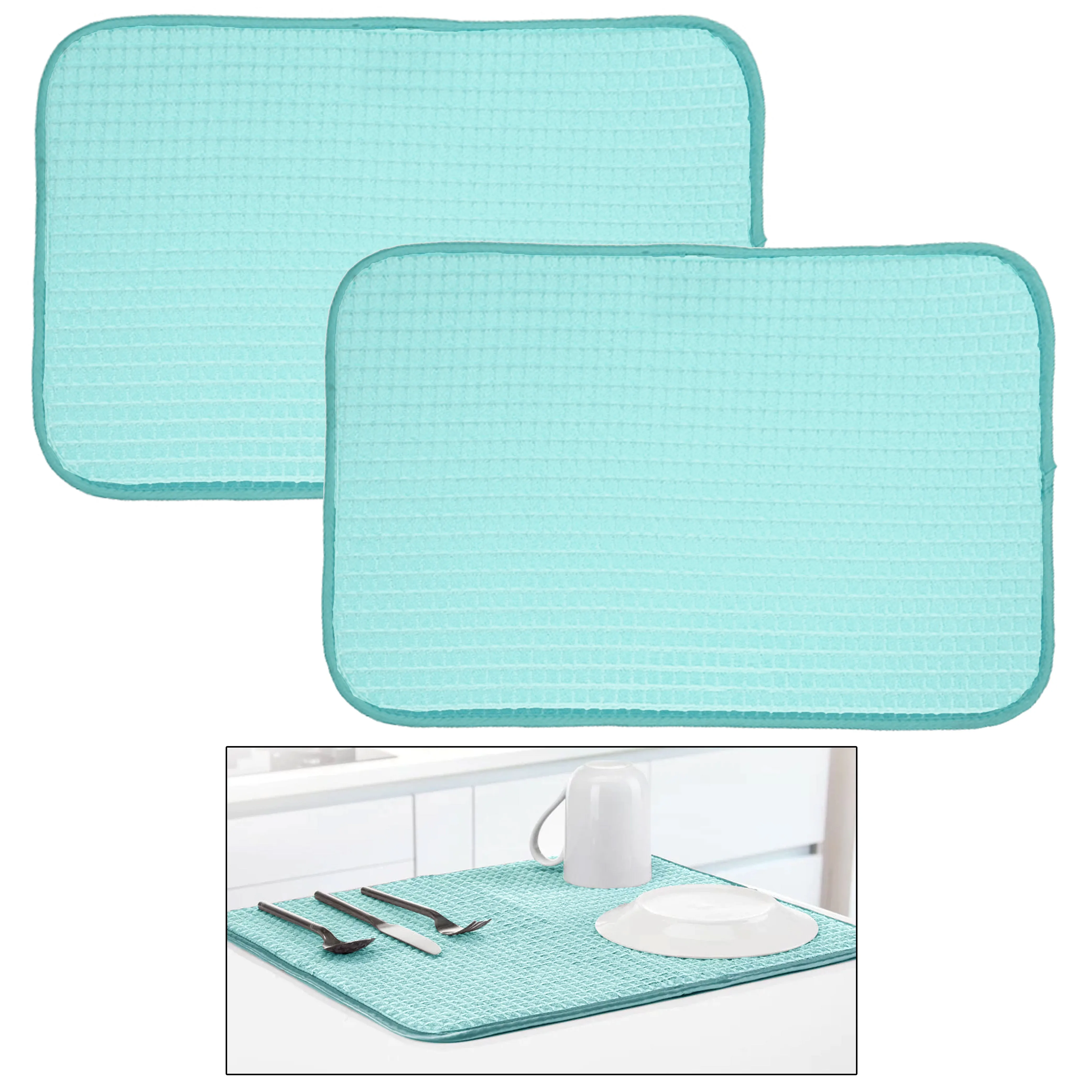 2 X Large Microfiber Dish Drying Mat Absorbent Kitchen Stemware Non Slip 18"x24"