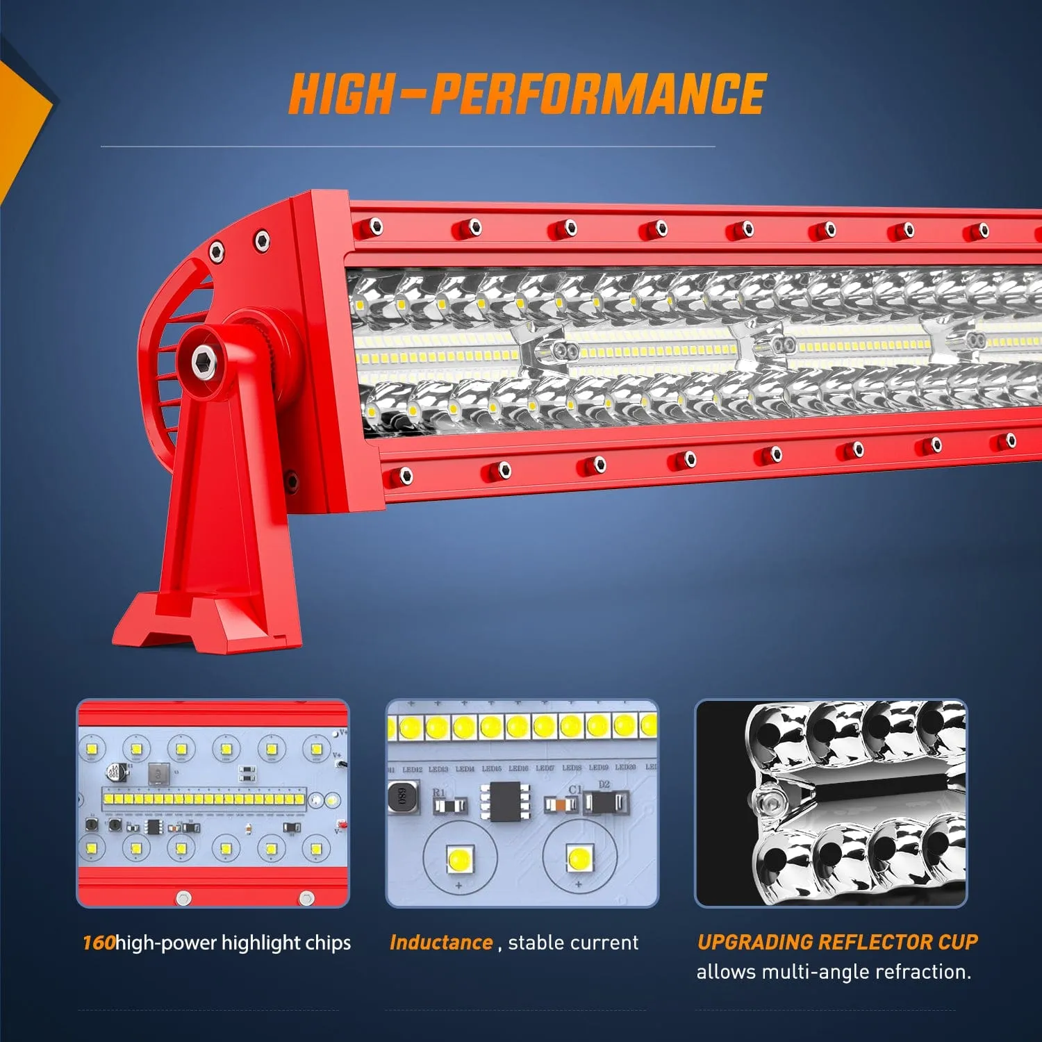 22 Inch 480W 28800LM Triple Row Red Shell Spot Flood Led Light Bar | 16AWG Wire 5Pin Switch