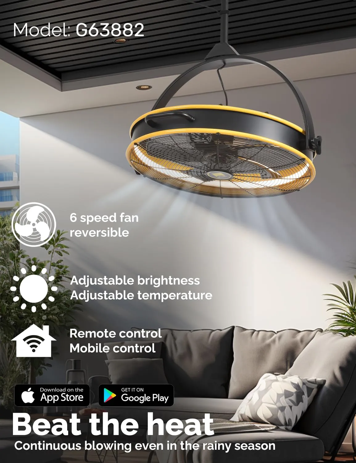 24.8" Orison Outdoor/Indoor Garage Ceiling Fan with Light, Manual Vertical Rotation