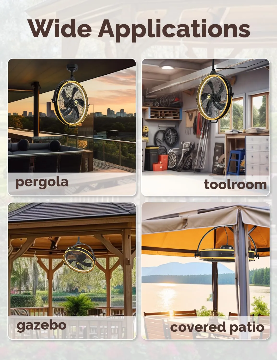 24.8" Orison Outdoor/Indoor Garage Ceiling Fan with Light, Manual Vertical Rotation