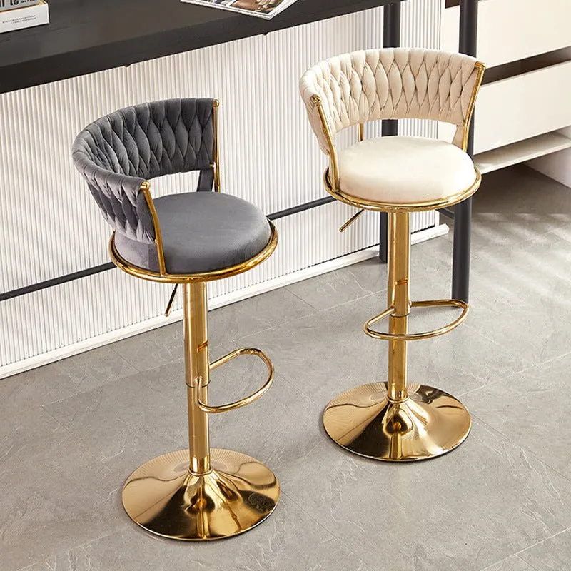 2x Adjustable Swivel Bar Stools | Velvet Upholstery | Gold Base | Padded Seat | Green