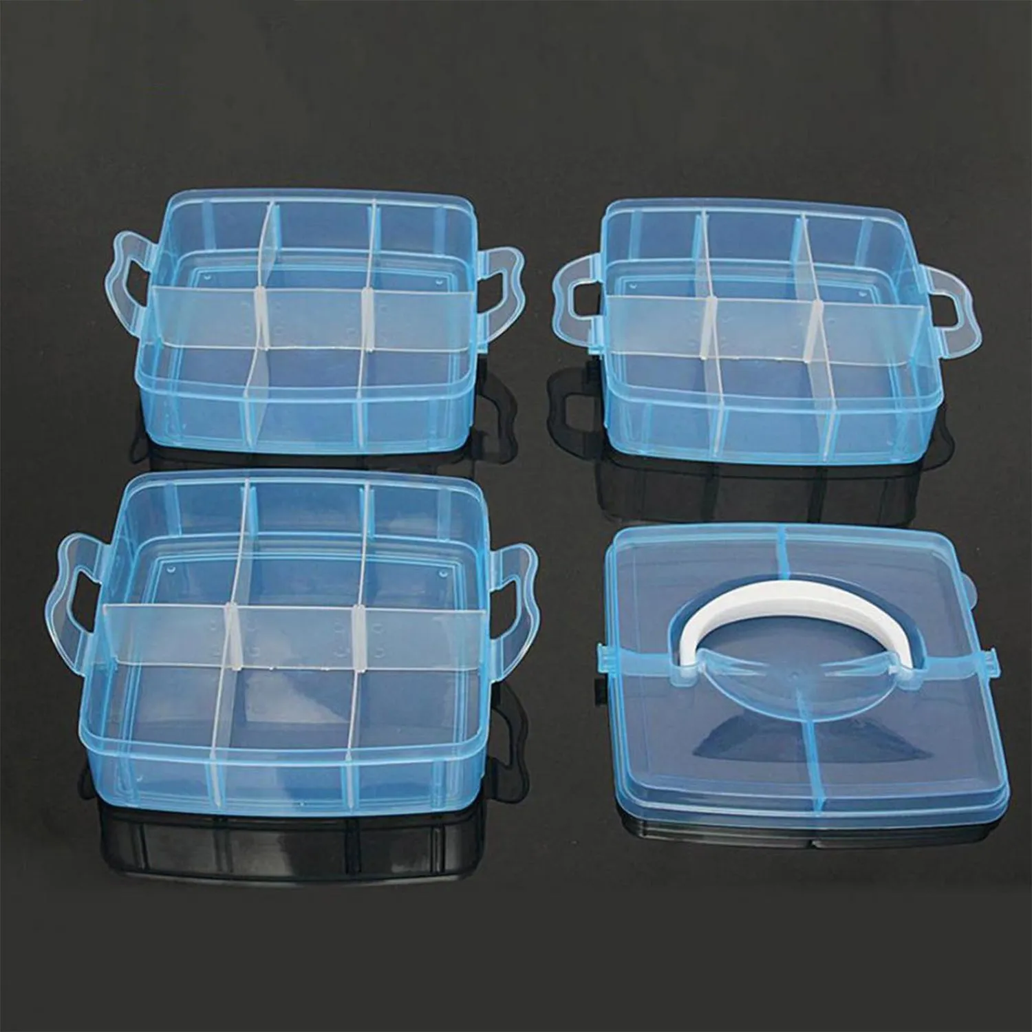 3-Tier 18 Sections Transparent Stackable Adjustable Compartment Slot Plastic Craft Storage Box