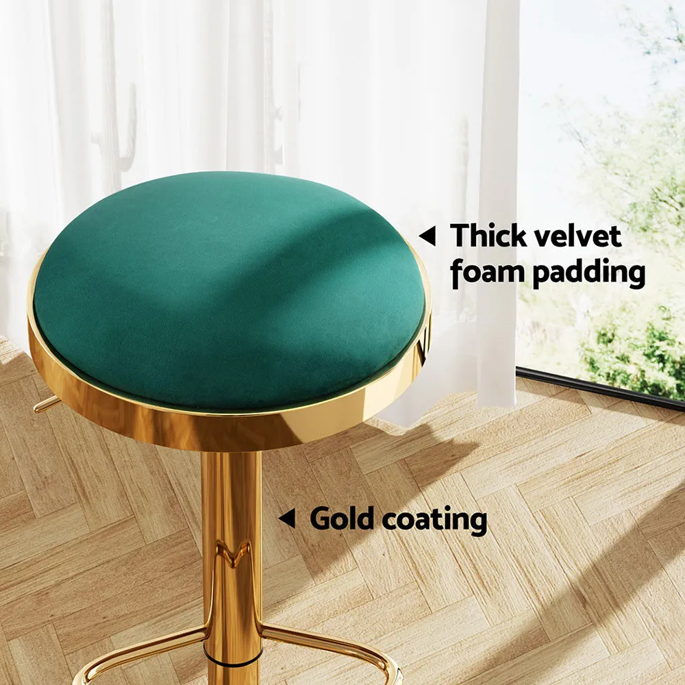 4x Artiss Bar Stools | Kitchen Dining Chairs | Velvet Padded Stool | Green