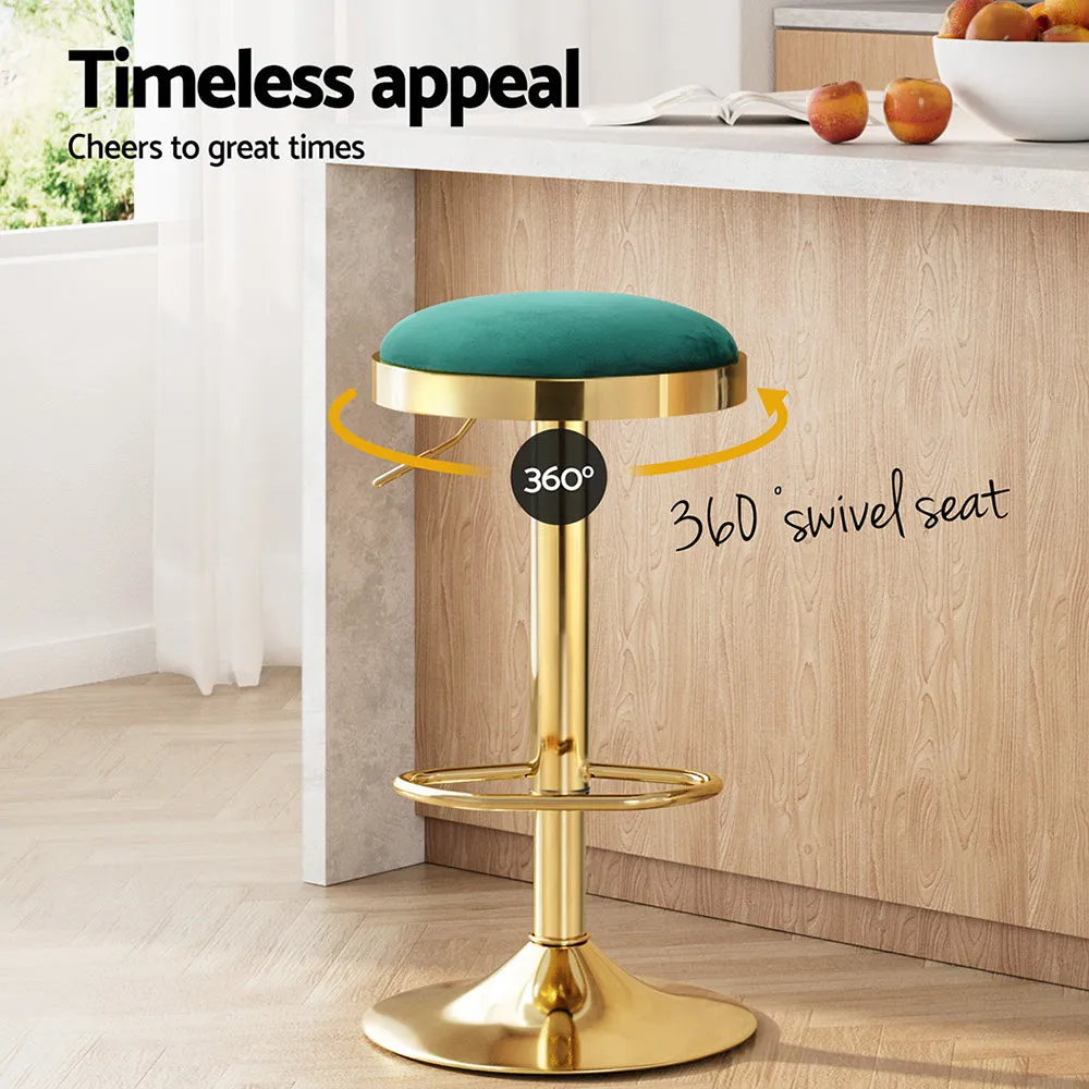 4x Artiss Bar Stools | Kitchen Dining Chairs | Velvet Padded Stool | Green