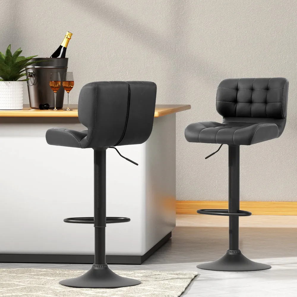 4x Bar Stools | Gas Lift | Leather Padded | Grey Finish