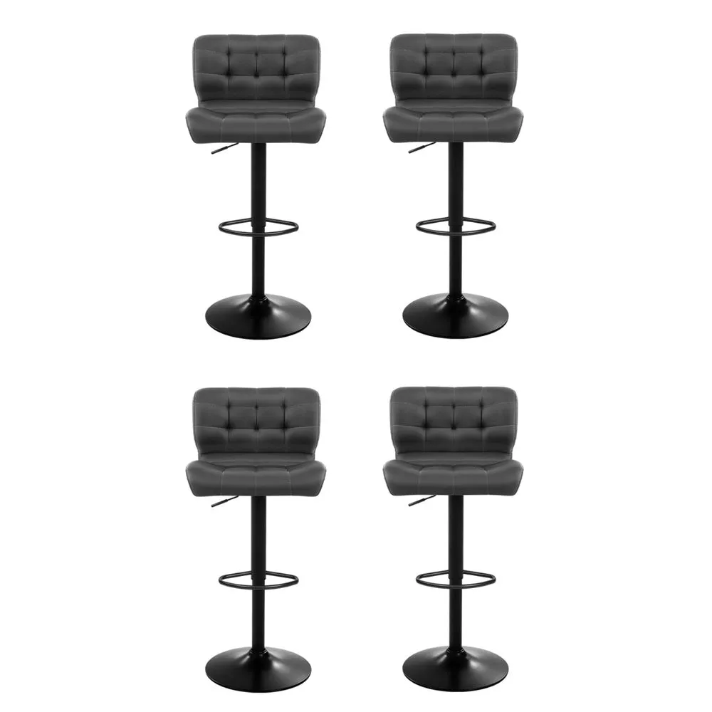 4x Bar Stools | Gas Lift | Leather Padded | Grey Finish