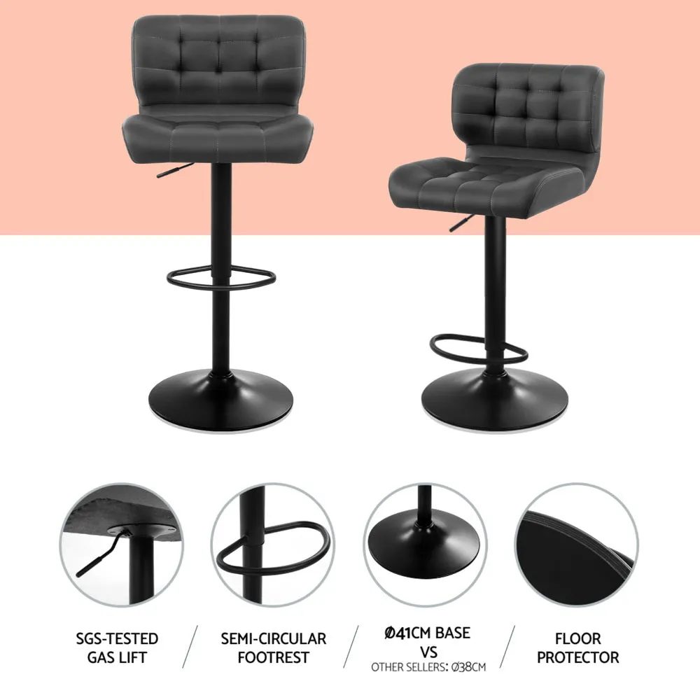 4x Bar Stools | Gas Lift | Leather Padded | Grey Finish