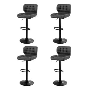 4x Bar Stools | Gas Lift | Leather Padded | Grey Finish