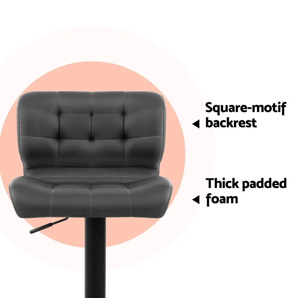 4x Bar Stools | Gas Lift | Leather Padded | Grey Finish