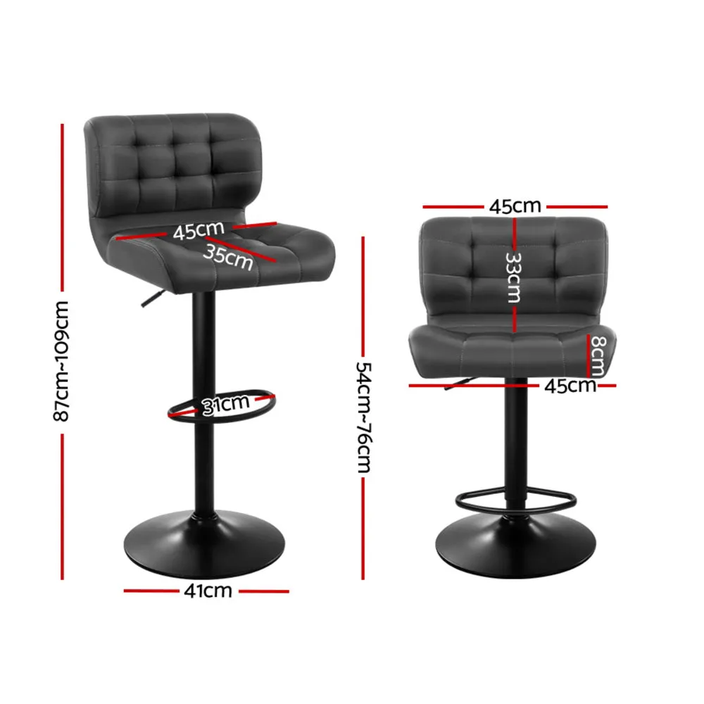 4x Bar Stools | Gas Lift | Leather Padded | Grey Finish