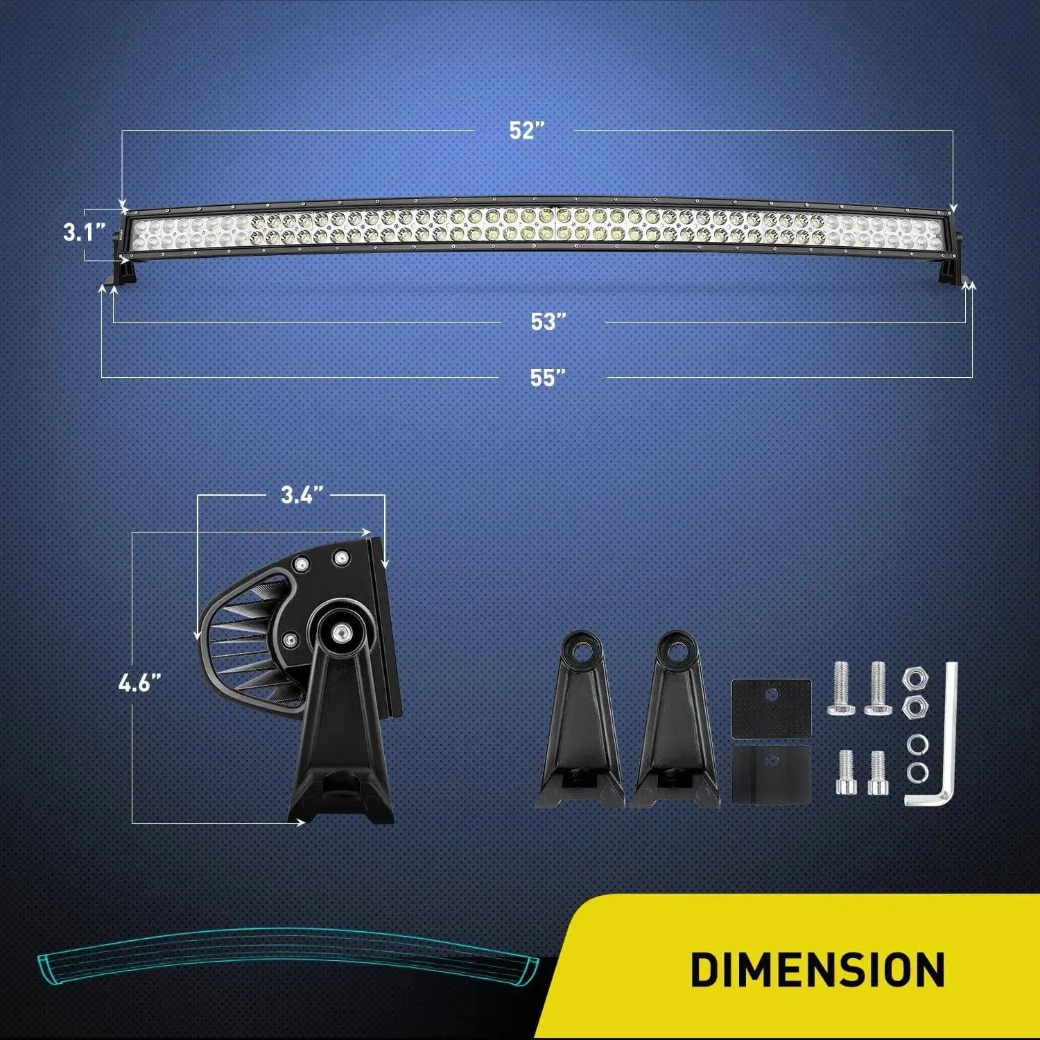 52 Inch 300W Double Row Curved Spot Flood LED Light Bar