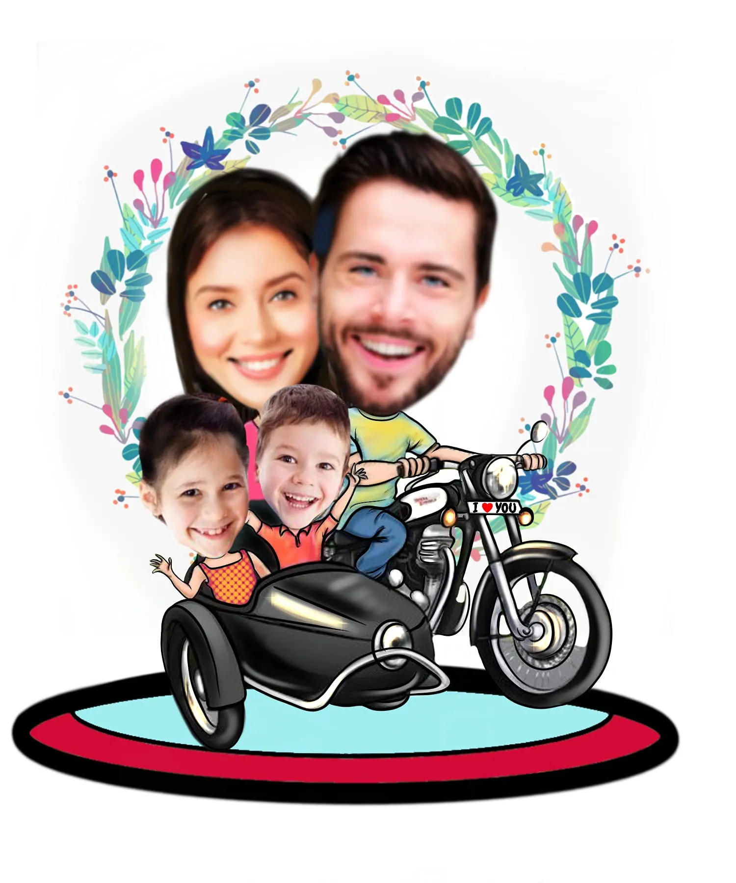 Adesh Anusaar™ Family Caricature Personalized Gifts for Family of 4 Wooden (9 x 6.5) AD184