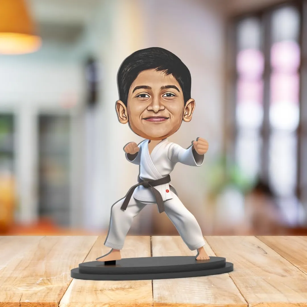 Avatar Stand Personalized Gift for Kids, Brother, Friends, Character Caricature Photo Frame Unique Design Customized Gift for Friends & Family Return Gift (Karate Kid Boy)