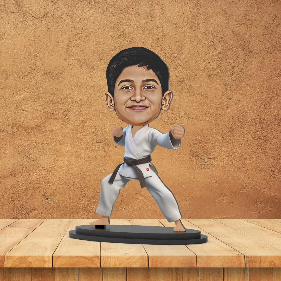 Avatar Stand Personalized Gift for Kids, Brother, Friends, Character Caricature Photo Frame Unique Design Customized Gift for Friends & Family Return Gift (Karate Kid Boy)