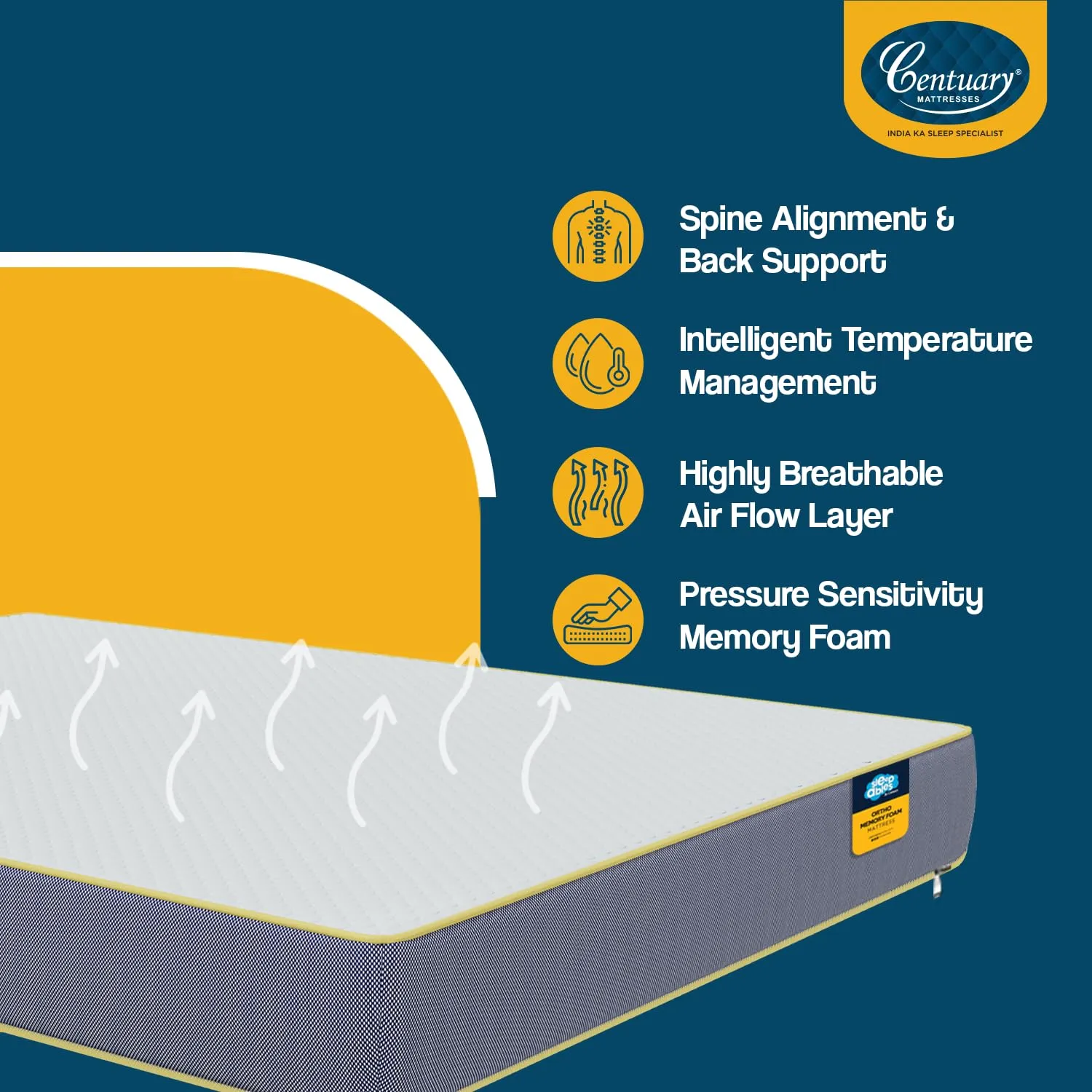 Centuary Mattresses Sleepables 8-Inch King Size Orthopedic Memory Foam Back Support Pressure Relieving Roll Pack High Resilience (HR) Foam Mattress (78x72x8)