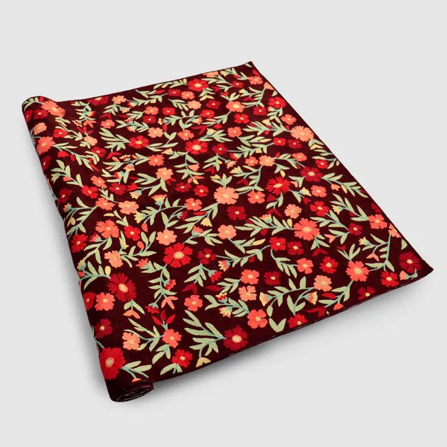 Chocolate Brown And Wild Orange Hand Embroidered Wool Chainstitch Rug