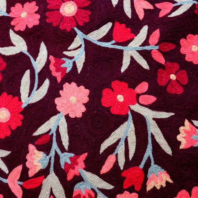 Chocolate Brown And Wild Orange Hand Embroidered Wool Chainstitch Rug