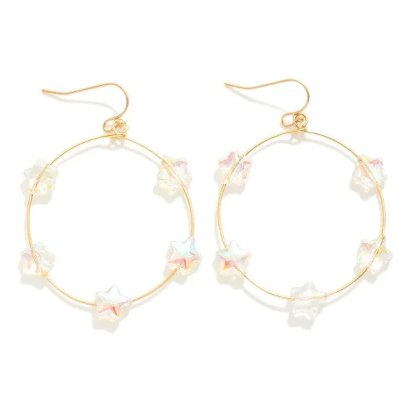 Clear Star Beaded Forward Hoop Earrings