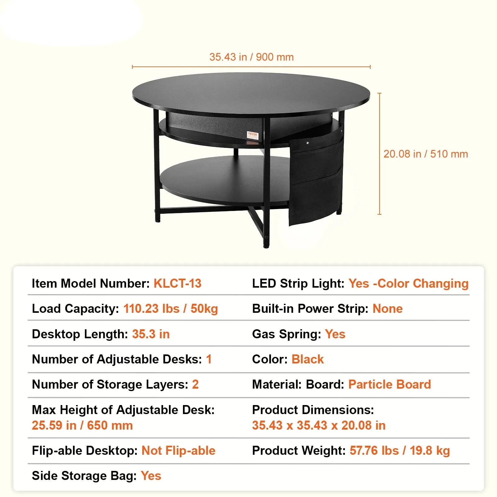 Flipable Coffee Table With Extra Storage Pockets For Living Room