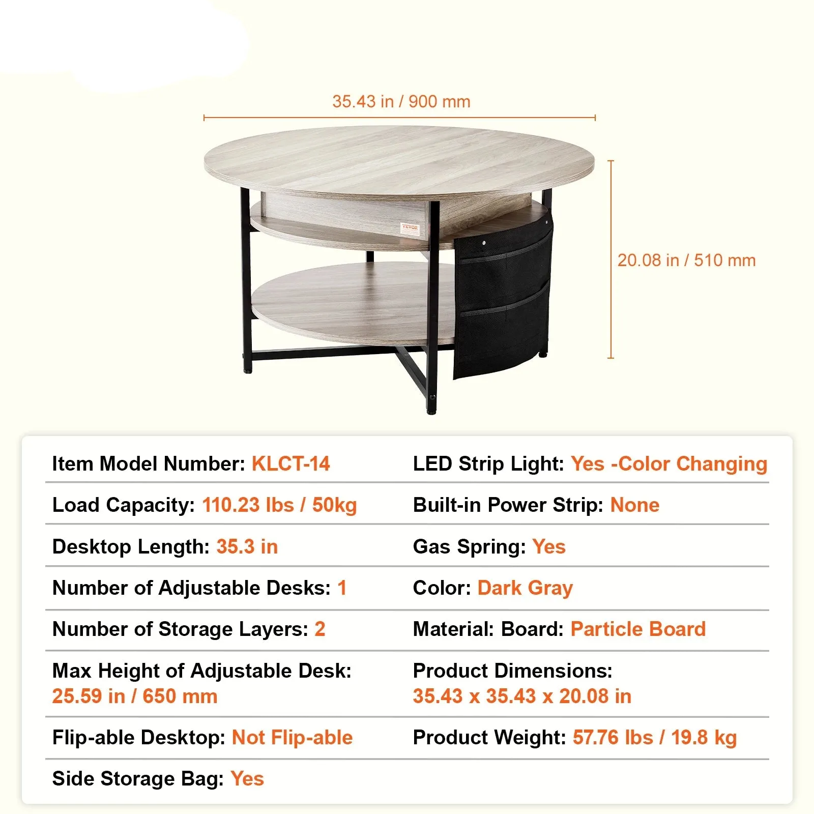 Flipable Coffee Table With Extra Storage Pockets For Living Room