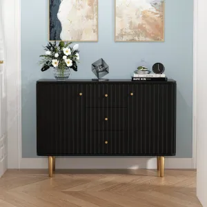 HLR Black Modern Fluted Accent Sideboard Buffet with Drawers & Storage Cabinet  Stylish Organizer for Entryway, Kitchen & Living Room