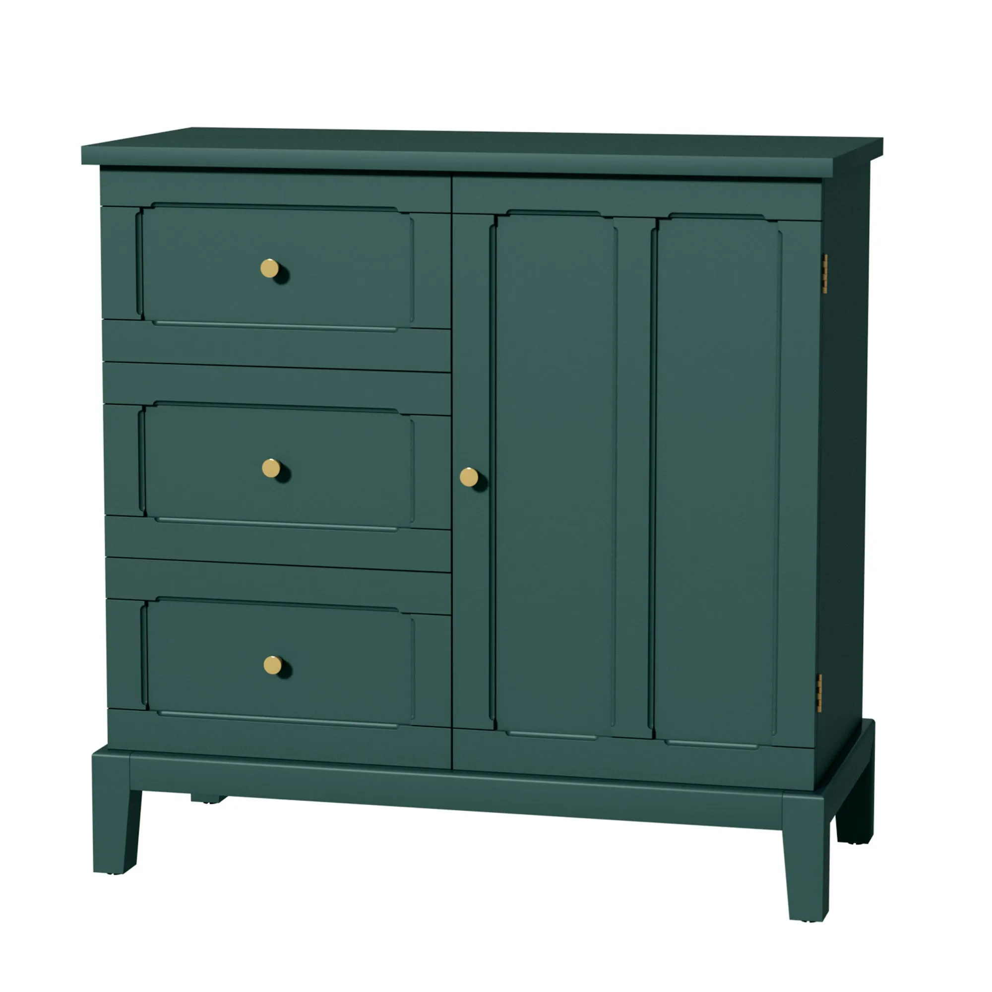 HLR Green Wooden Accent Sideboard Cabinet with 3-Drawer Storage, Door & Shelves  Stylish Organization for Living Room & Entryway