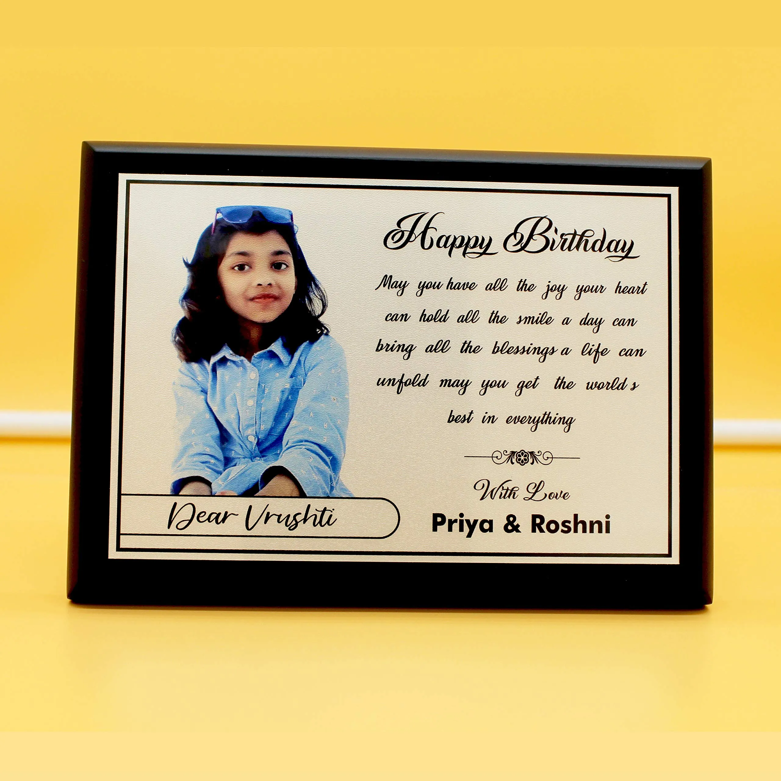 Ishika Creation Silver Print Personalized Gift Wooden Photo Frame with Customized Photos, Message for Birthday for Sister, Brother, Friends, Mom, Dad, Couple (7 X 5 Inch - 18 MM Thickness, Black) ,Tabletop & Wall Hanging