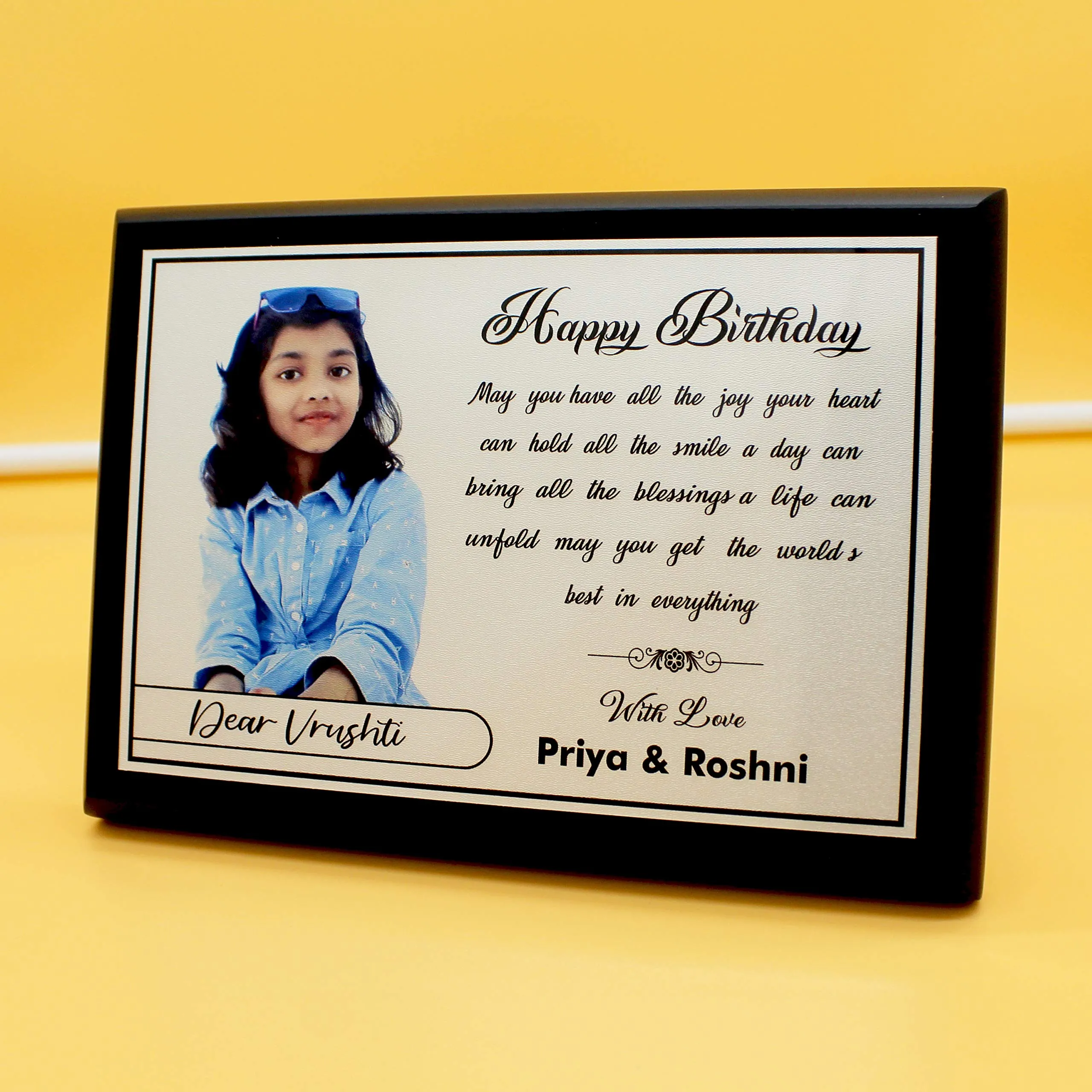 Ishika Creation Silver Print Personalized Gift Wooden Photo Frame with Customized Photos, Message for Birthday for Sister, Brother, Friends, Mom, Dad, Couple (7 X 5 Inch - 18 MM Thickness, Black) ,Tabletop & Wall Hanging