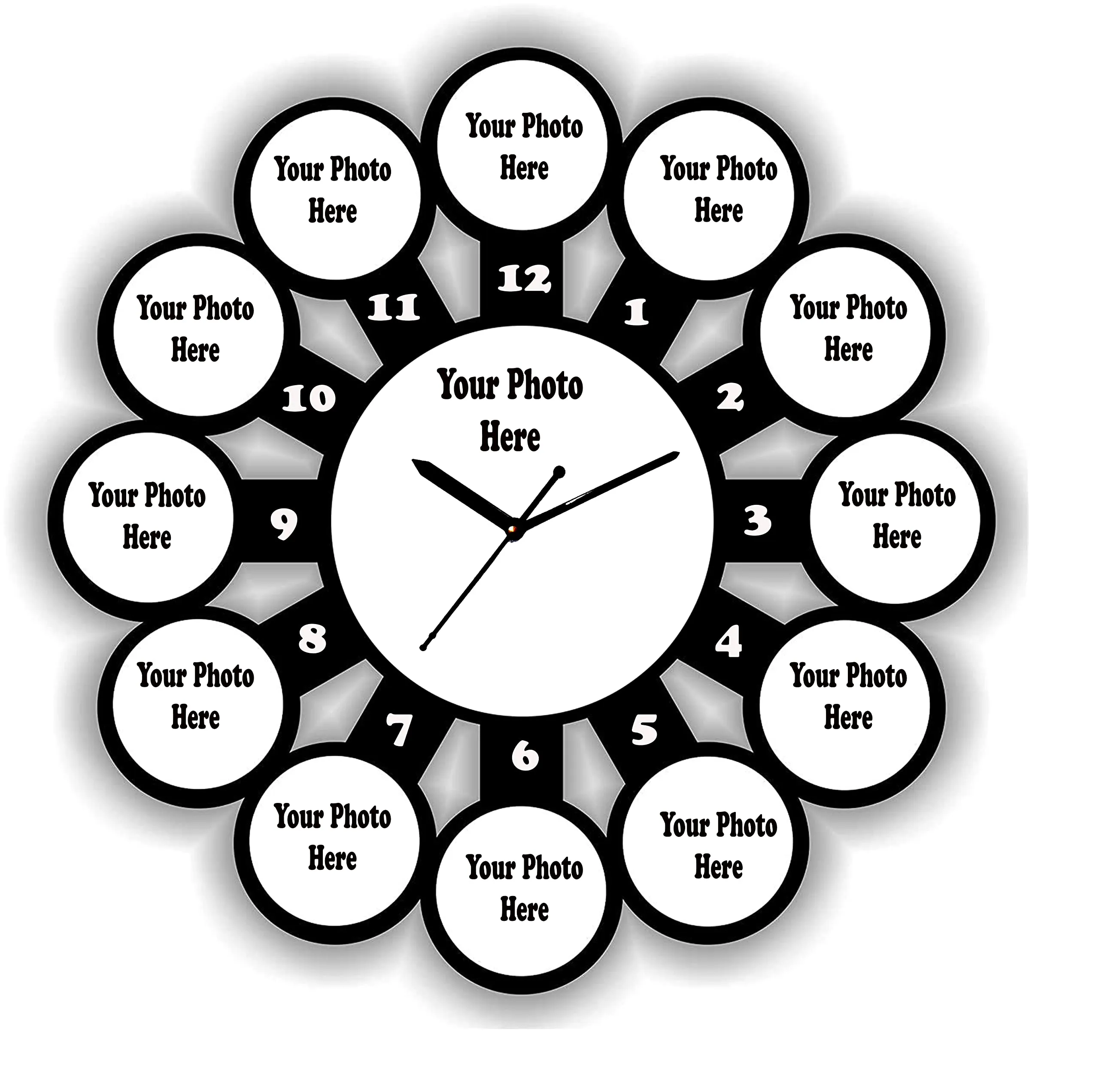 MUKESH HANDICRAFTS Personalized Photo Wooden Frame Wall Clock for All Occasions (Black, 18x18 Inches)