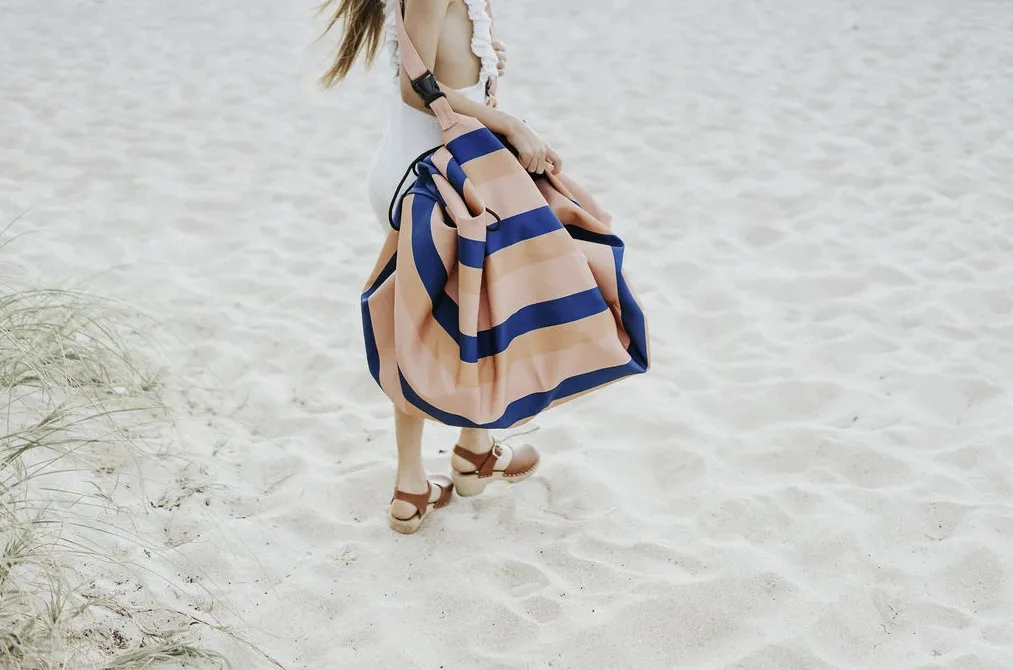 Outdoor beach storage bag mokka stripes