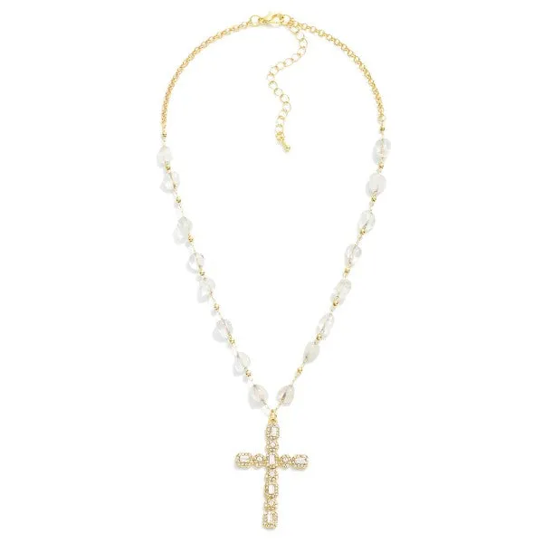 Rhinestone Cross Beaded Necklace