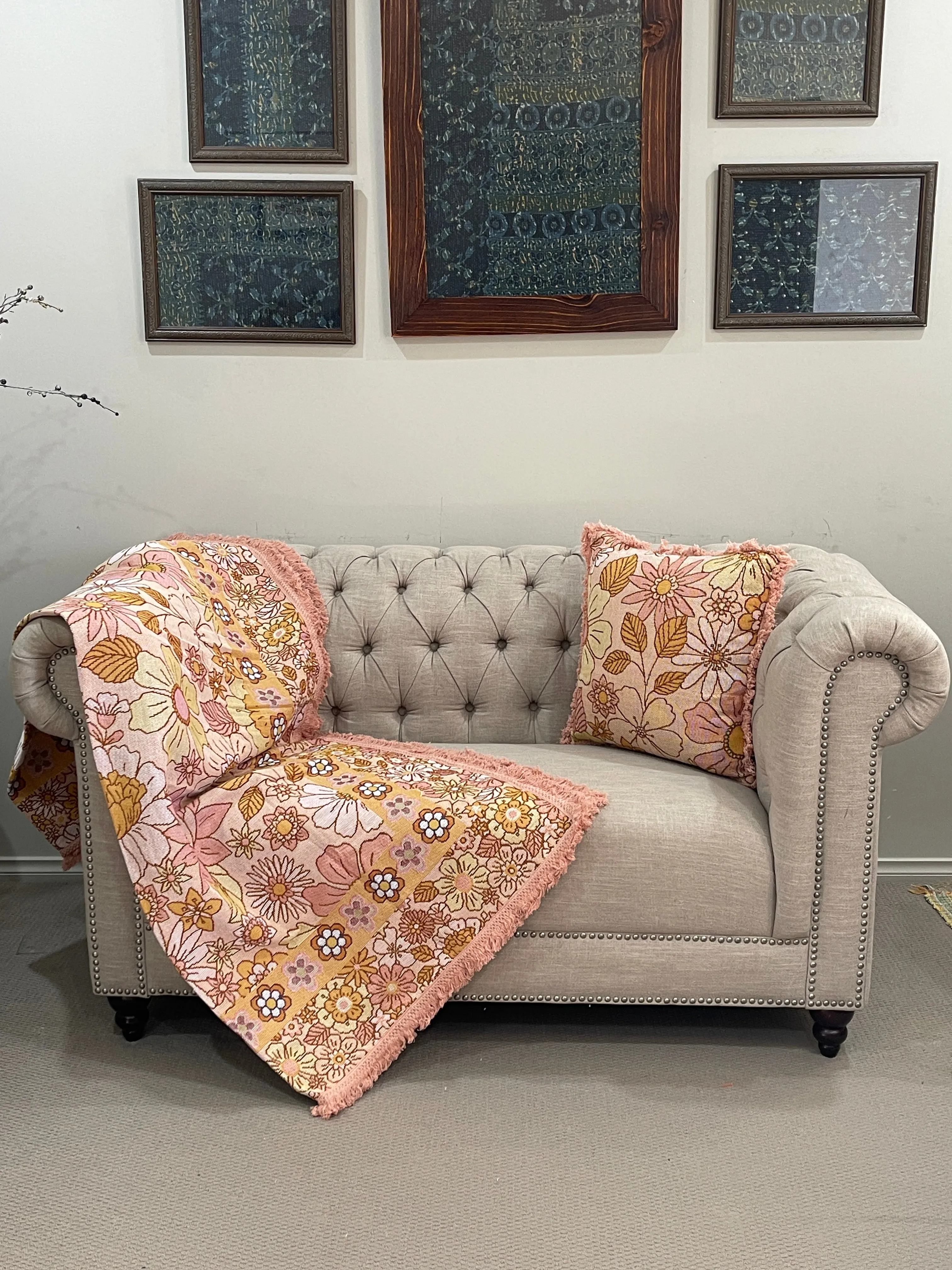 Shoreline Floral Cotton Reversible Tapestry Picnic Throw