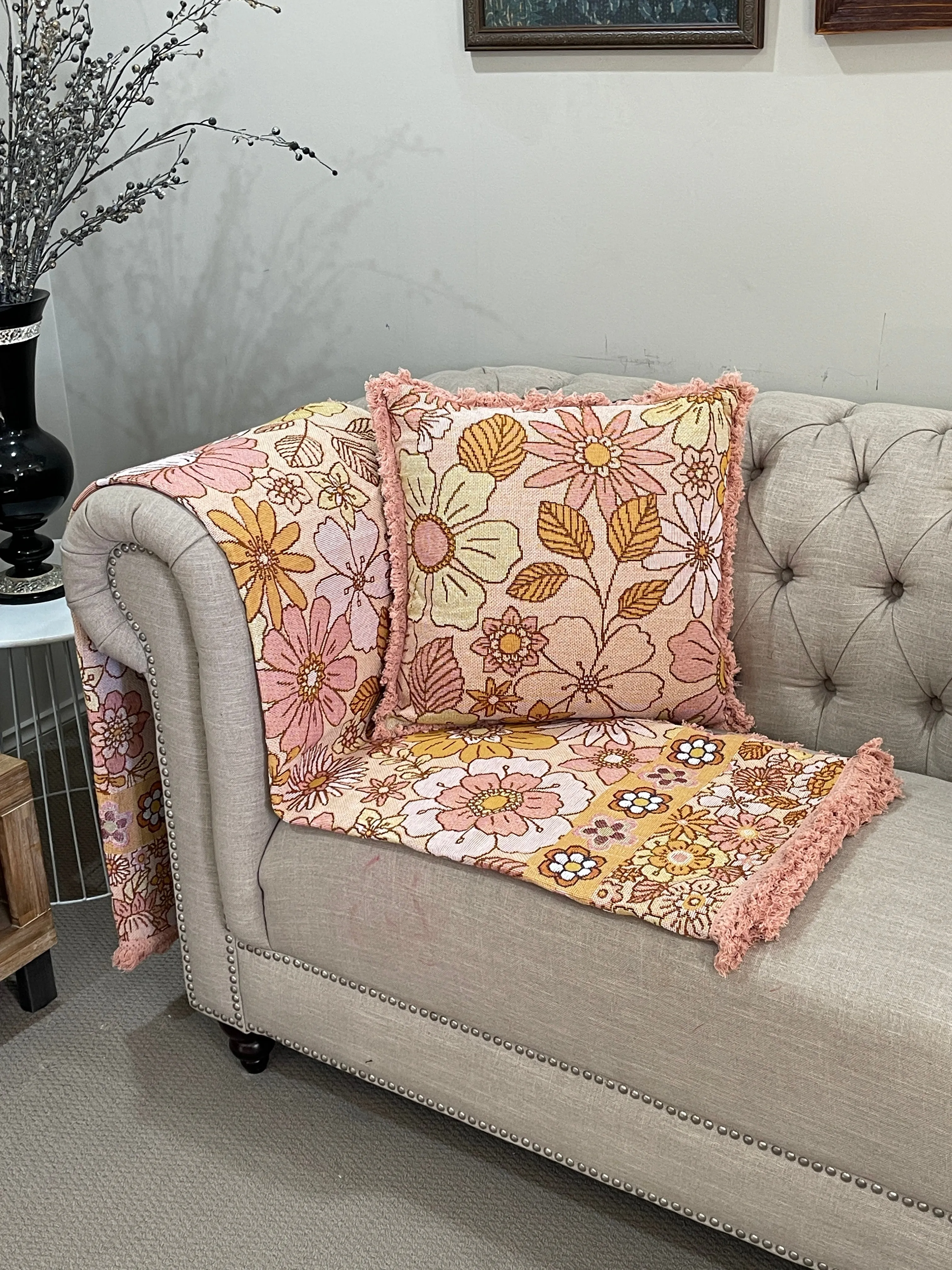 Shoreline Floral Cotton Reversible Tapestry Picnic Throw
