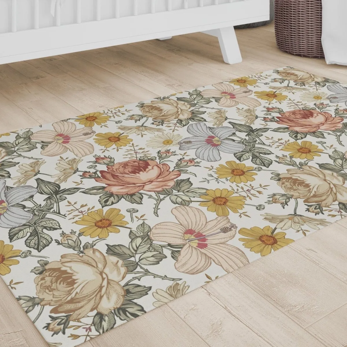 Vintage Earthy Floral Nursery Rug