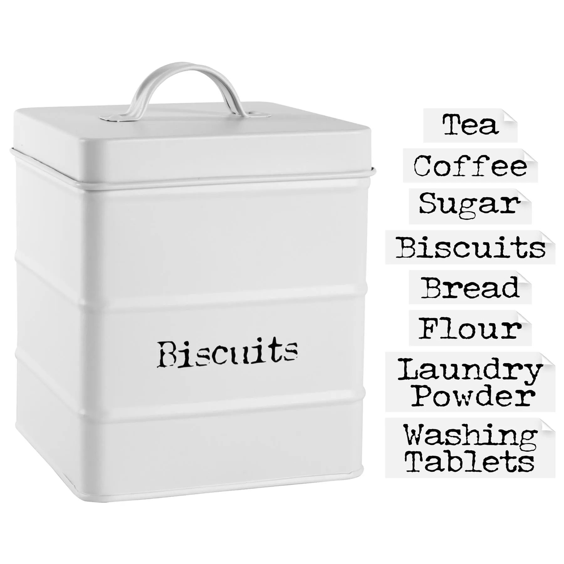 Vintage Metal Tea Coffee Sugar Canister with Labels - 3.5L - By Harbour Housewares