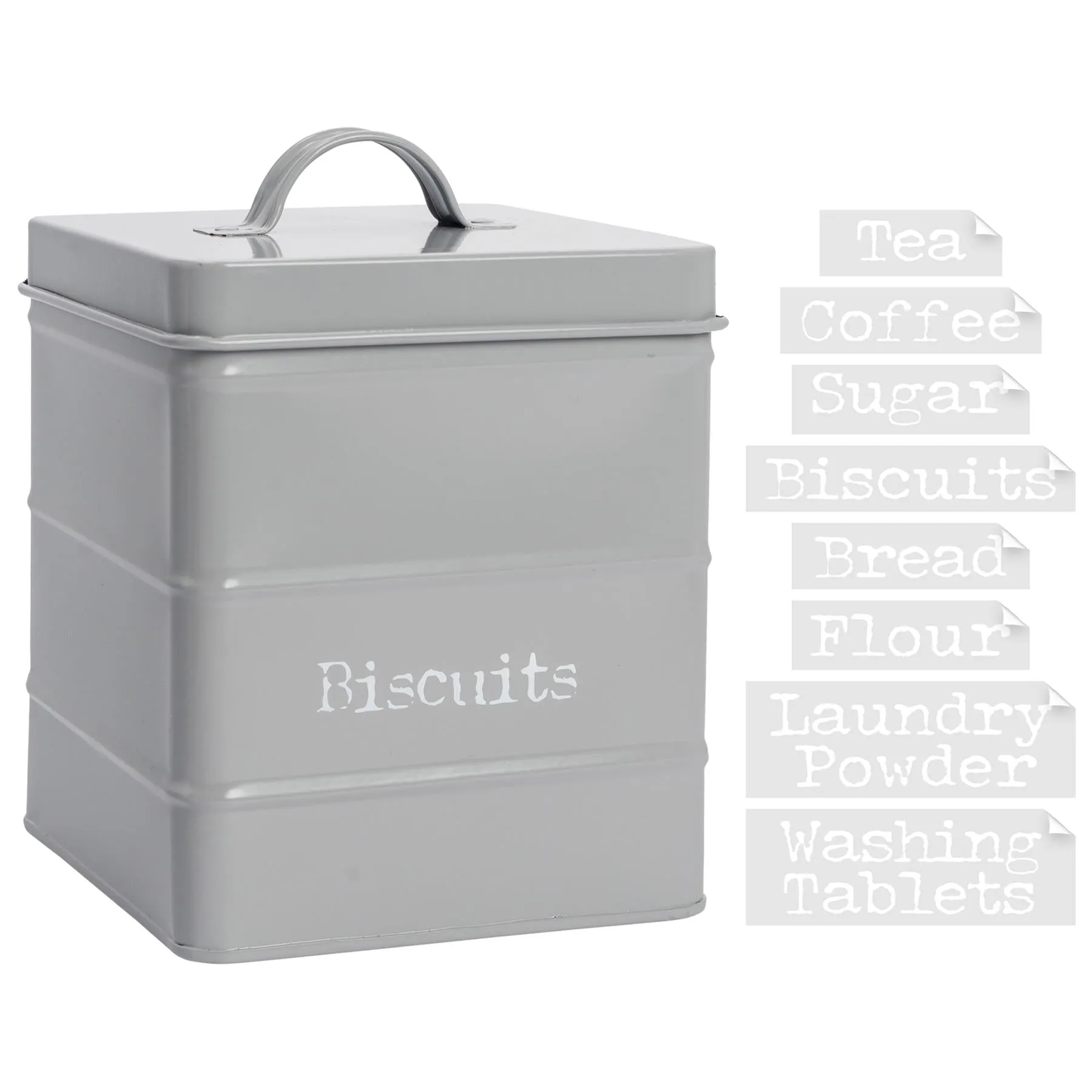 Vintage Metal Tea Coffee Sugar Canister with Labels - 3.5L - By Harbour Housewares