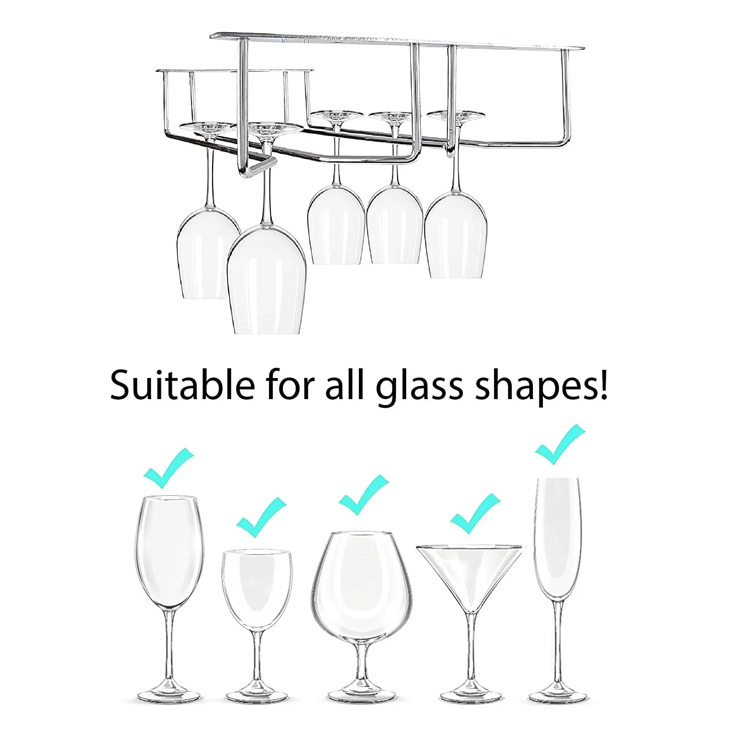 Wine Glass Holder Hanging Drinking Glasses Stemware Rack Under Cabinet Storage Organizer Double Row For Bar & cafes Use