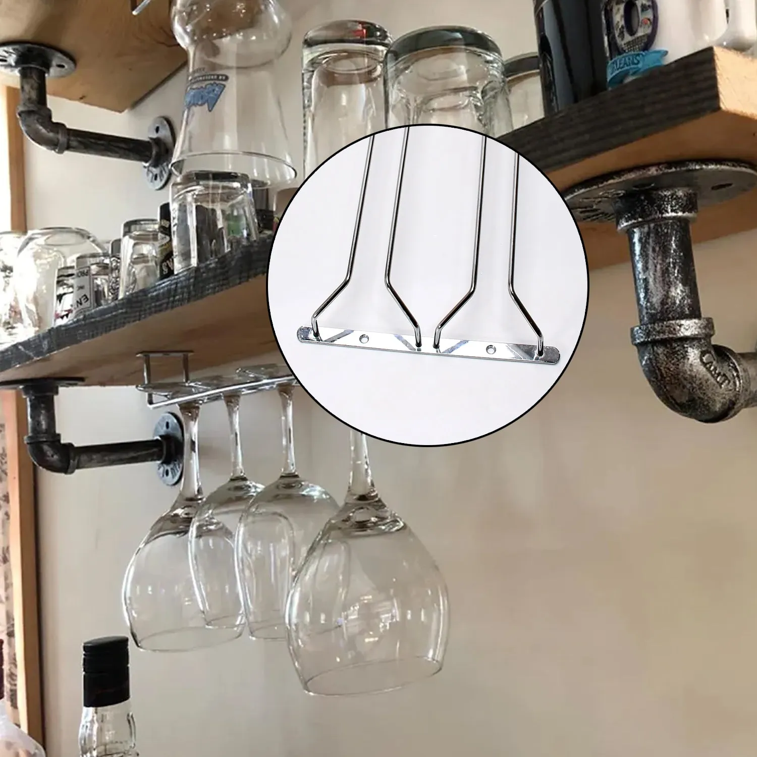 Wine Glass Holder Hanging Drinking Glasses Stemware Rack Under Cabinet Storage Organizer Double Row For Bar & cafes Use