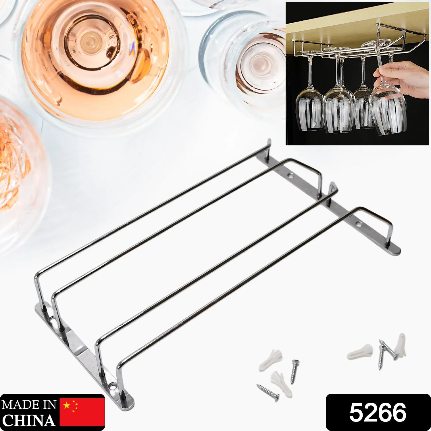 Wine Glass Holder Hanging Drinking Glasses Stemware Rack Under Cabinet Storage Organizer Double Row For Bar & cafes Use