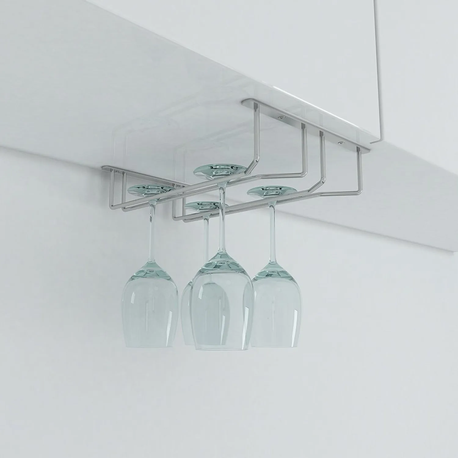 Wine Glass Holder Hanging Drinking Glasses Stemware Rack Under Cabinet Storage Organizer Double Row For Bar & cafes Use